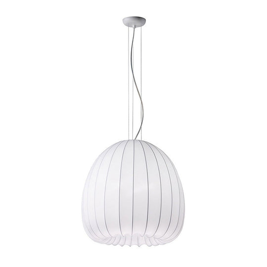 White Fabric Hemisphere Pendant Light Over Table