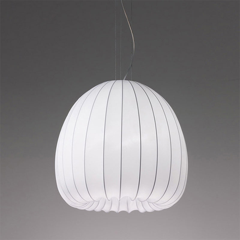 White Fabric Hemisphere Pendant Light Over Table