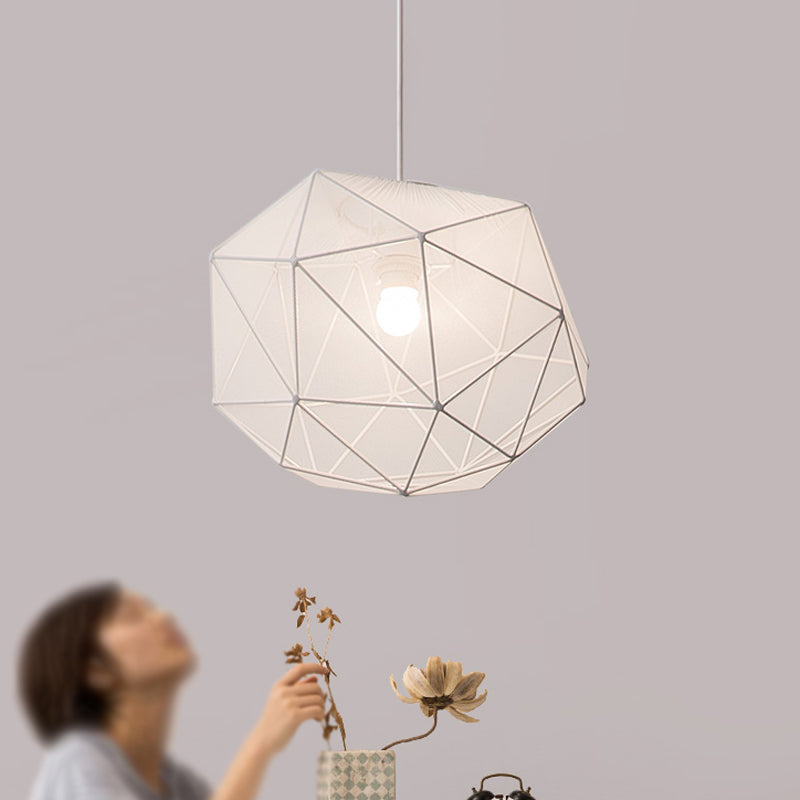 Modern Geometric Hanging Pendant Light For Bedroom In Black/White Fabric