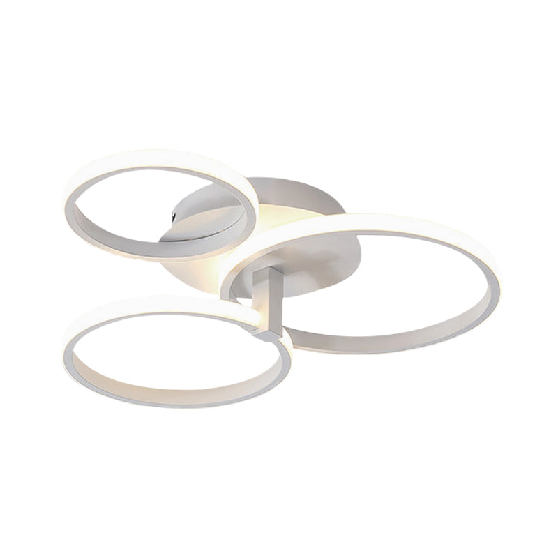 Modernist Acrylic Led Flush Mount Ceiling Light Fixture - 3 Ring Design In Grey/White/Black