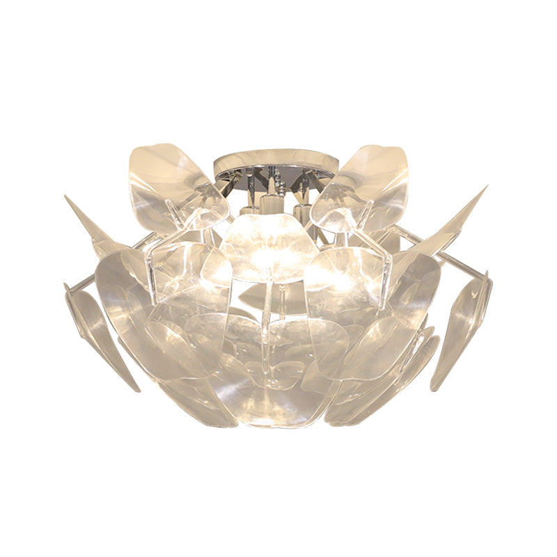 Contemporary Clear Pvc Pine Cone Ceiling Flush Mount - 3 Bulb Light For Living Room