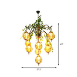 Antique Amber Glass Brass Chandelier - 5/9 Lights Elegant Dining Room Lighting