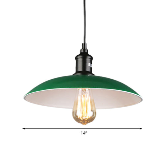 Green Metallic Vintage Pendant Light With Dome Shade - 14’/18’ Diameter