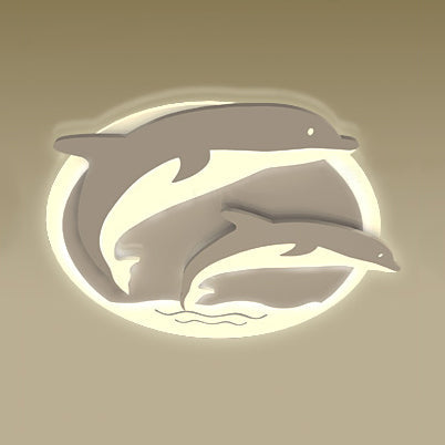 Double Dolphin Ceiling Light: White Animal Acrylic Led Fixture For Child Bedroom / Warm