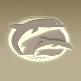 Double Dolphin Ceiling Light: White Animal Acrylic Led Fixture For Child Bedroom / Warm