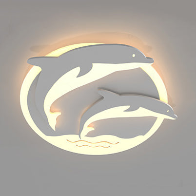 Double Dolphin Ceiling Light: White Animal Acrylic Led Fixture For Child Bedroom