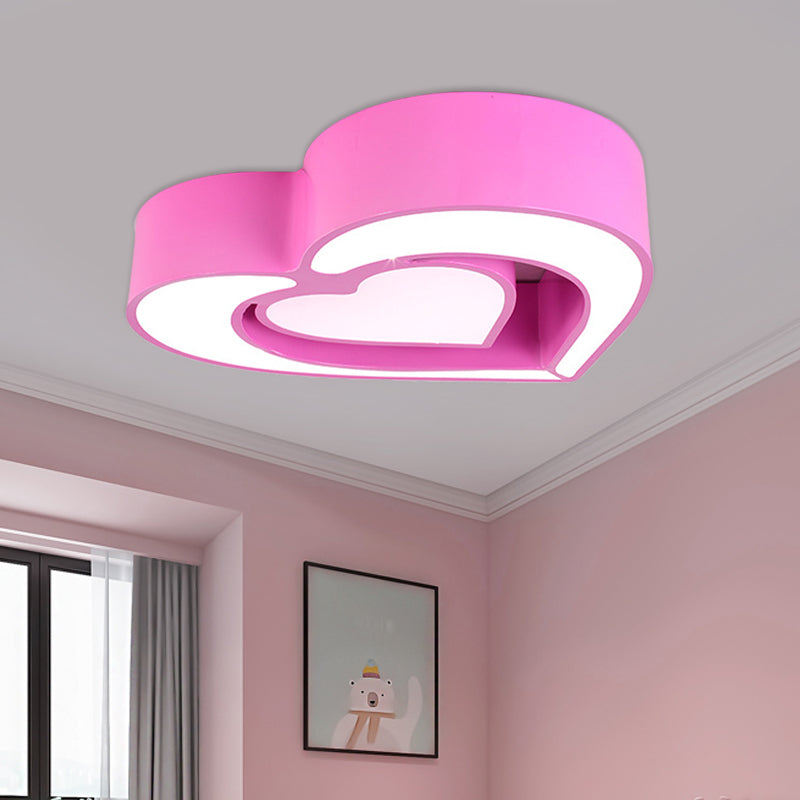 Contemporary Acrylic Led Flush Mount Ceiling Light For Bedroom - Loving Heart Design (Blue/Red/Pink)