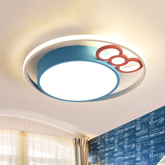 Modern Flush Mount Pendant Light With Blue/Pink Led Glow For Bedroom - Acrylic Drum Design Blue