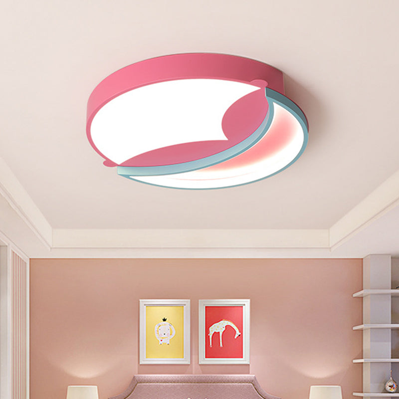 Contemporary Led Flush Ceiling Light - Blue/Pink Crescent Pendant For Bedroom Pink