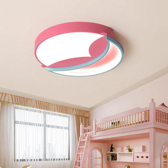 Contemporary Led Flush Ceiling Light - Blue/Pink Crescent Pendant For Bedroom