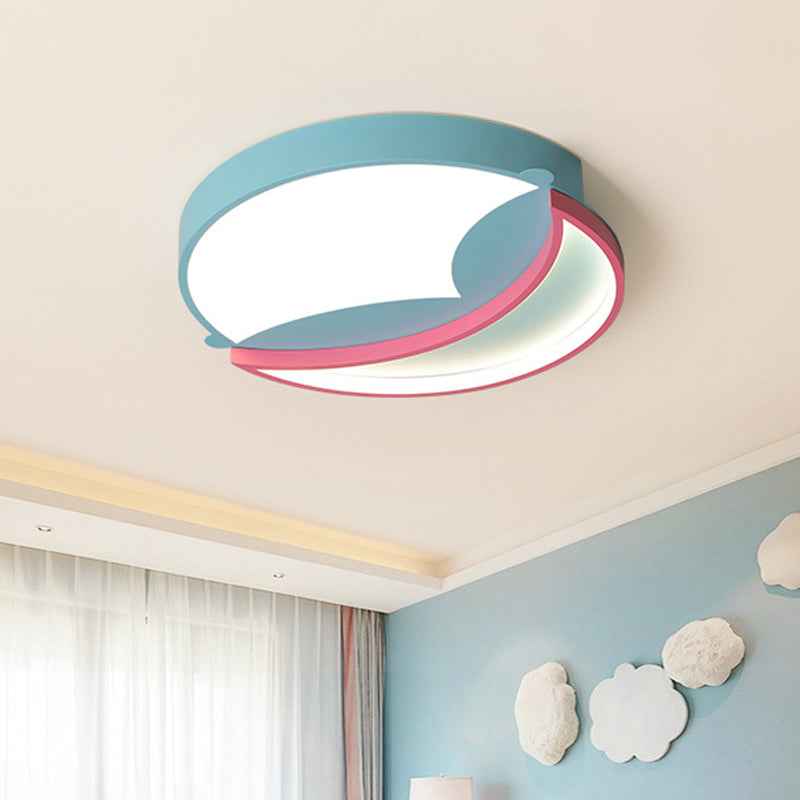 Contemporary Led Flush Ceiling Light - Blue/Pink Crescent Pendant For Bedroom