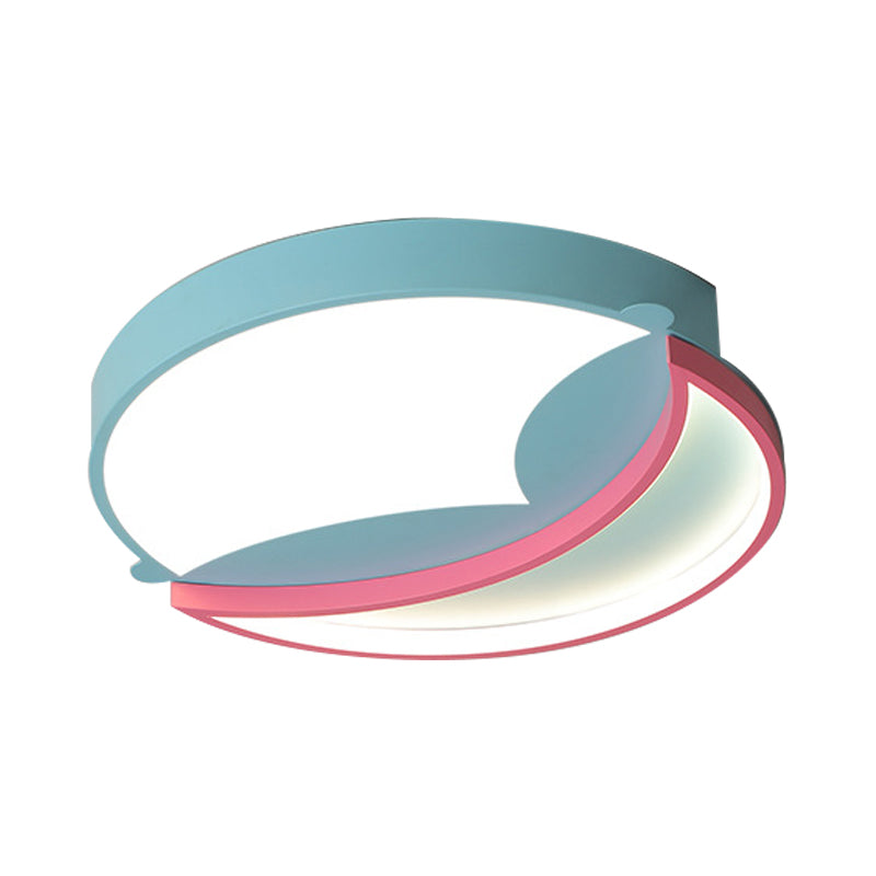 Contemporary Led Flush Ceiling Light - Blue/Pink Crescent Pendant For Bedroom