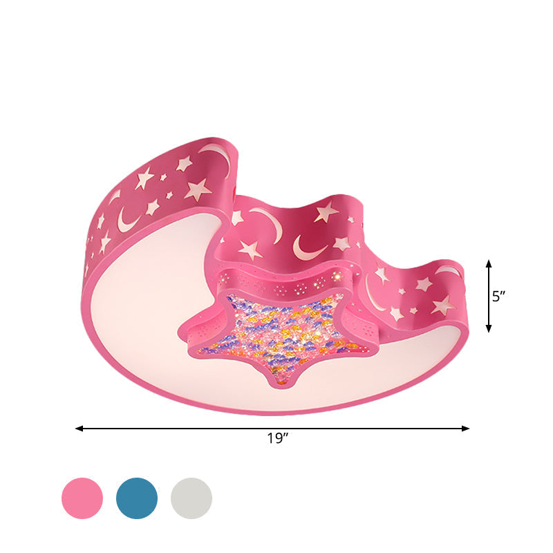 Contemporary Led Flush Pendant Light For Bedroom - Ceiling Mounted Fixture With Moon And Star