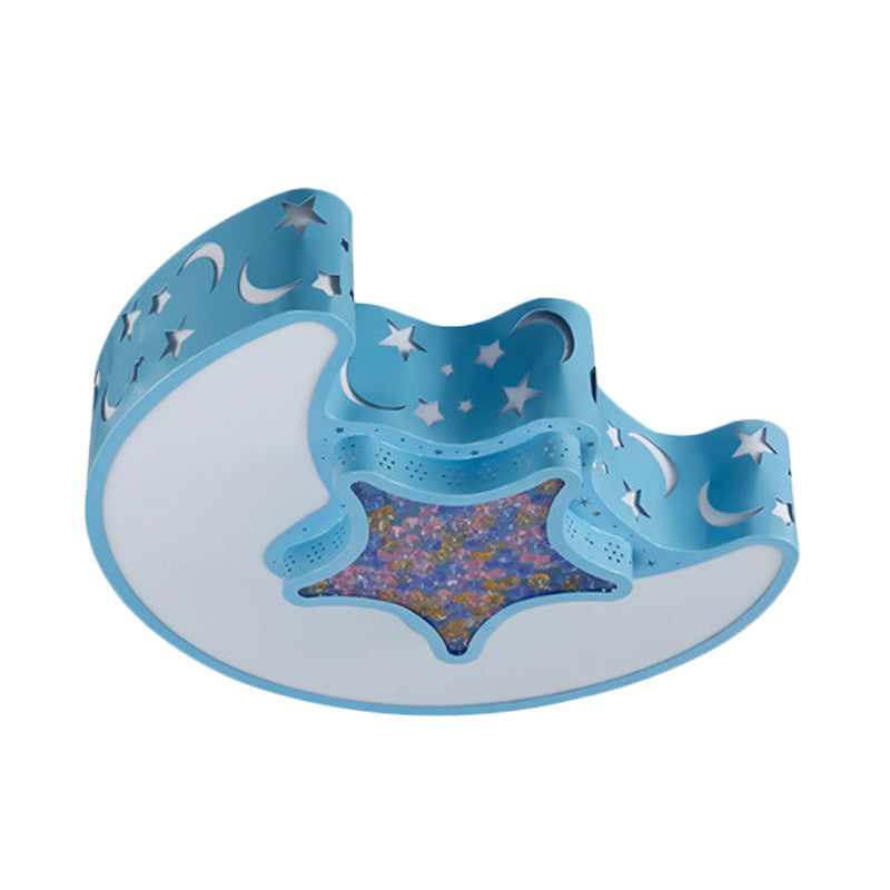 Contemporary Led Flush Pendant Light For Bedroom - Ceiling Mounted Fixture With Moon And Star Design