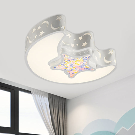 Contemporary Led Flush Pendant Light For Bedroom - Ceiling Mounted Fixture With Moon And Star