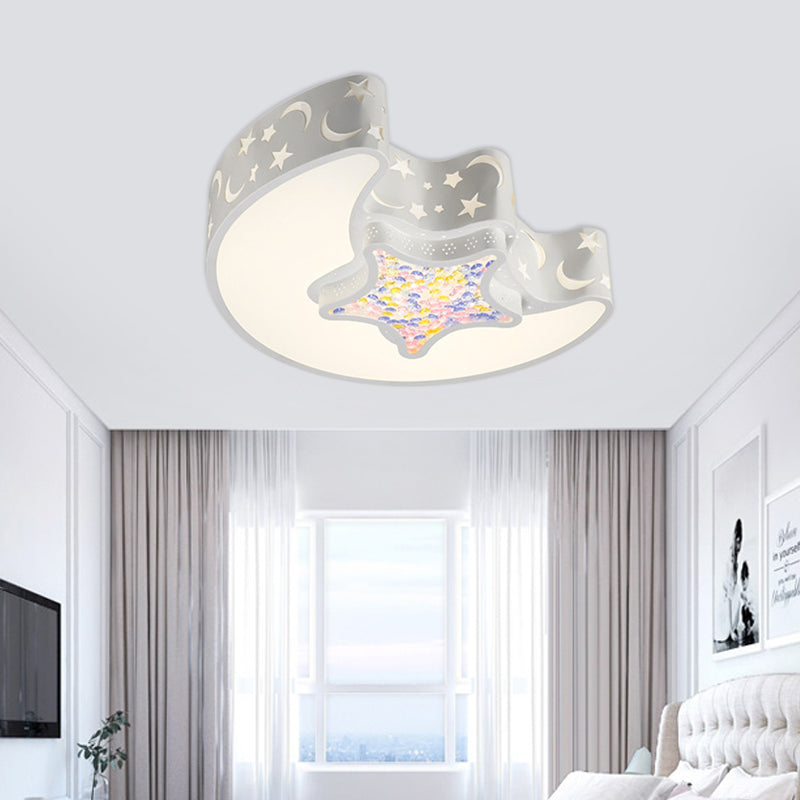 Contemporary Led Flush Pendant Light For Bedroom - Ceiling Mounted Fixture With Moon And Star