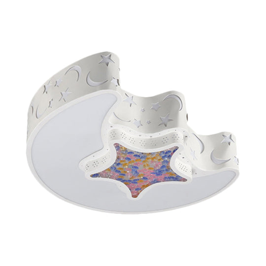 Contemporary Led Flush Pendant Light For Bedroom - Ceiling Mounted Fixture With Moon And Star Design