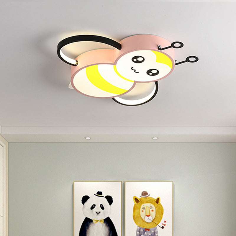 Bee Cartoon Acrylic Led Ceiling Light For Bedroom - Yellow/Pink Flushmount