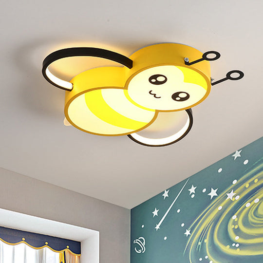 Bee Cartoon Acrylic Led Ceiling Light For Bedroom - Yellow/Pink Flushmount Yellow