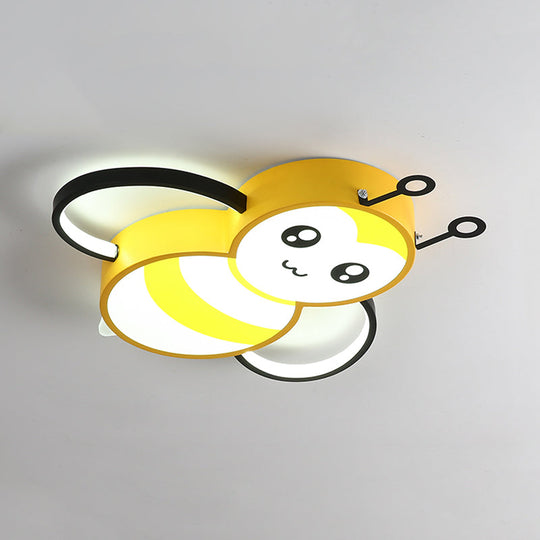 Bee Cartoon Acrylic Led Ceiling Light For Bedroom - Yellow/Pink Flushmount
