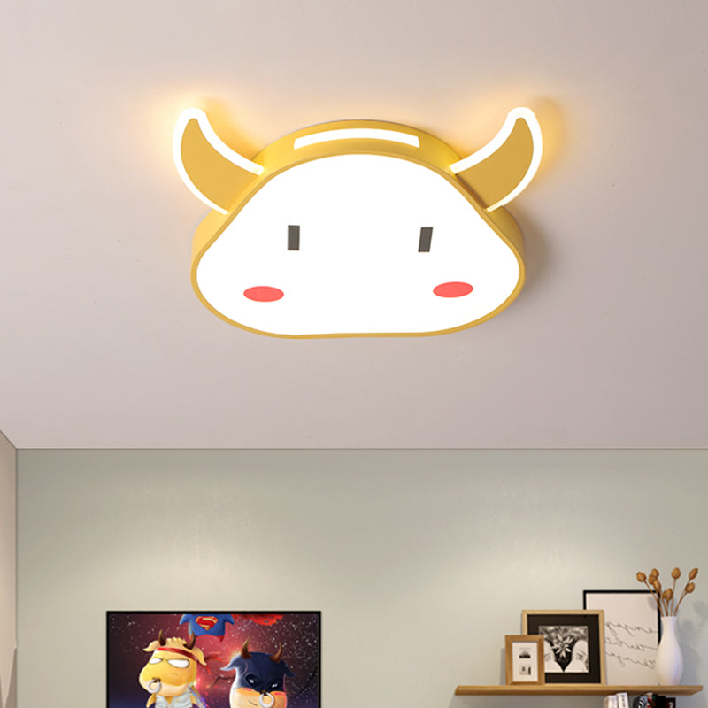 Calf-Shaped Cartoon Acrylic Led Flushmount Ceiling Light For Bedroom In Warm/White