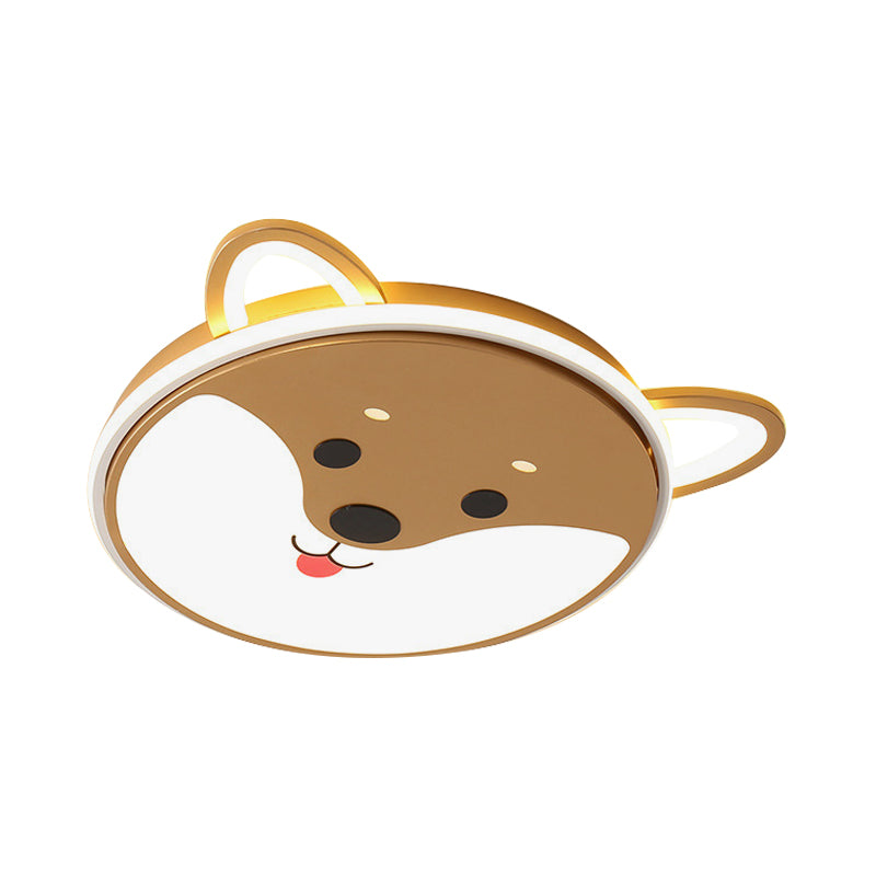 Kids’ Led Flush Mount Cartoon Doggy Ceiling Light With Yellow Acrylic Shade In Warm/White