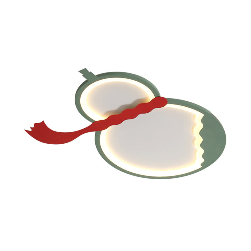Contemporary Led Flush Mount Light: Black/Green/Yellow Gourd Design With Red Belt For Bedroom