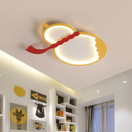 Contemporary Led Flush Mount Light: Black/Green/Yellow Gourd Design With Red Belt For Bedroom
