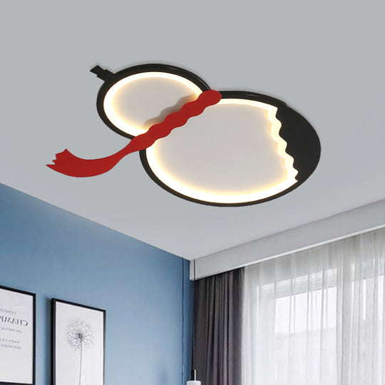 Contemporary Led Flush Mount Light: Black/Green/Yellow Gourd Design With Red Belt For Bedroom