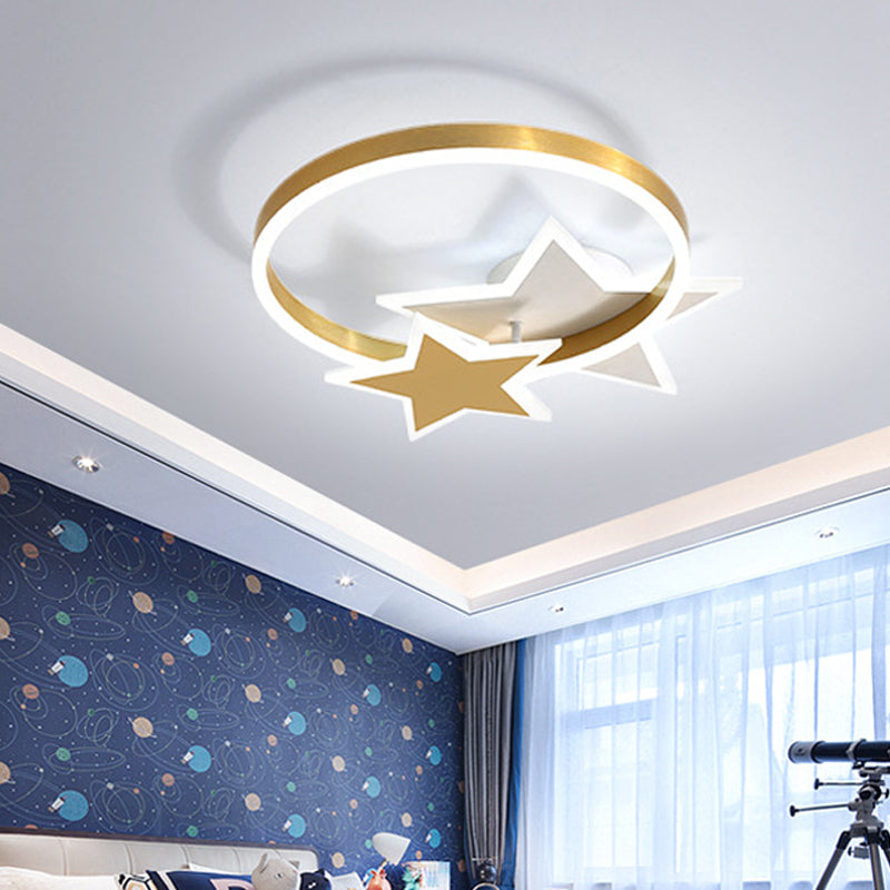 Contemporary Gold Led Flush Mount Lamp With Star Design - Bedroom Ceiling Fixture In Warm/White