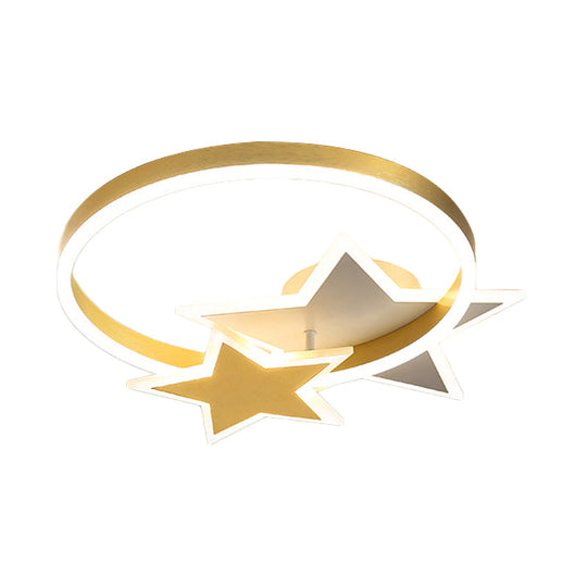 Contemporary Gold Led Flush Mount Lamp With Star Design - Bedroom Ceiling Fixture In Warm/White