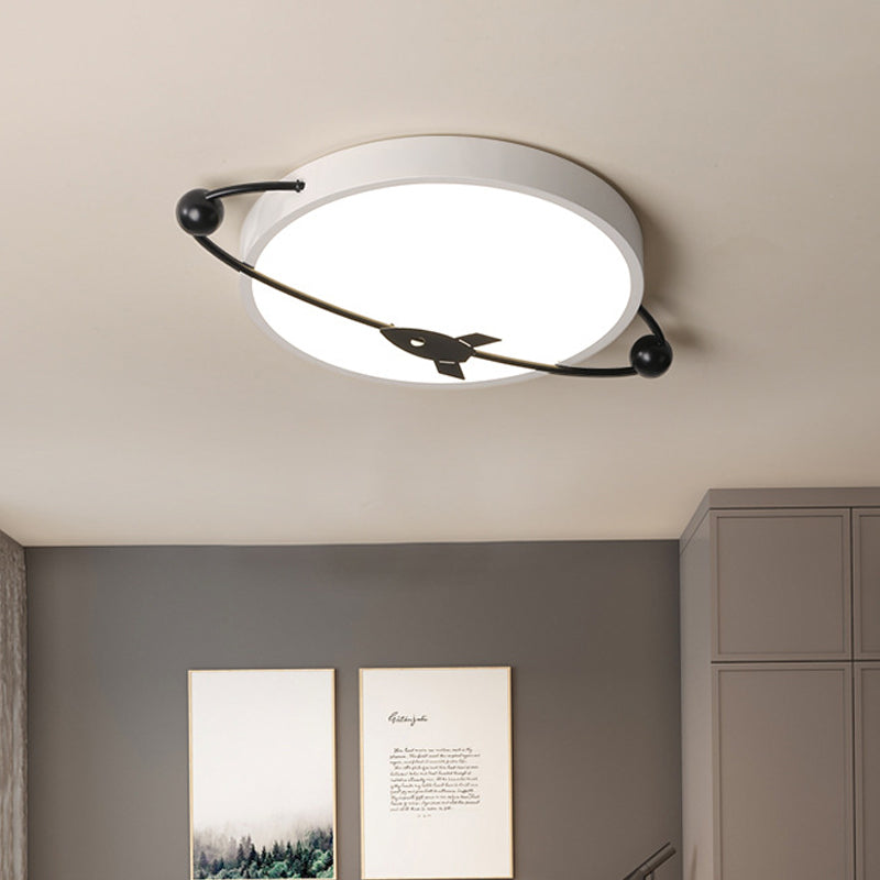 Contemporary White Led Acrylic Flush Mount Drum Ceiling Light With Airship Design - Warm/White