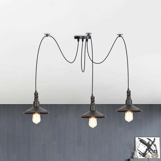 Vintage Iron Saucer Led Pendant - Black 2/3/6 Lights Bar Swag Pendulum Lamp