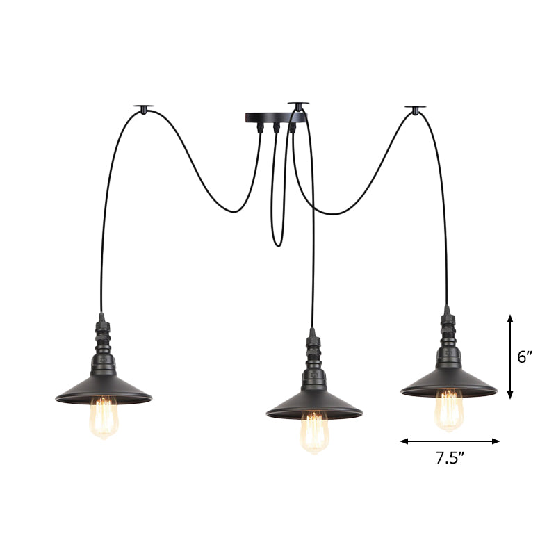 Iron Saucer Vintage Led Pendant Light With Multiple Lights Black Finish