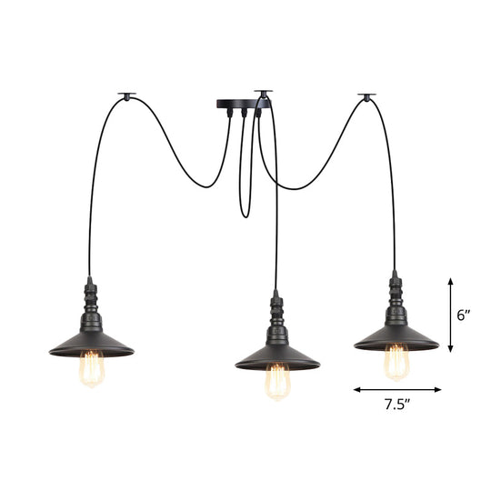 Iron Saucer Vintage Led Pendant Light With Multiple Lights Black Finish