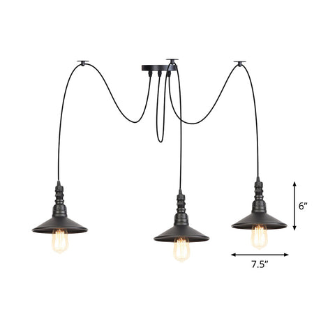 Vintage Iron Saucer Led Pendant - Black 2/3/6 Lights Bar Swag Pendulum Lamp