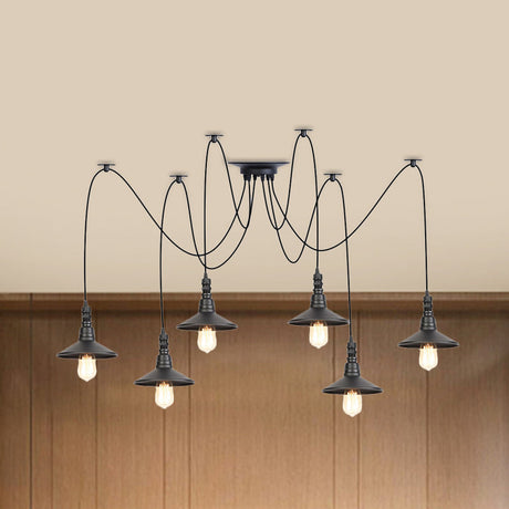 Vintage Iron Saucer Led Pendant - Black 2/3/6 Lights Bar Swag Pendulum Lamp