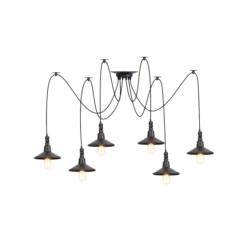 Iron Saucer Vintage Led Pendant Light With Multiple Lights Black Finish