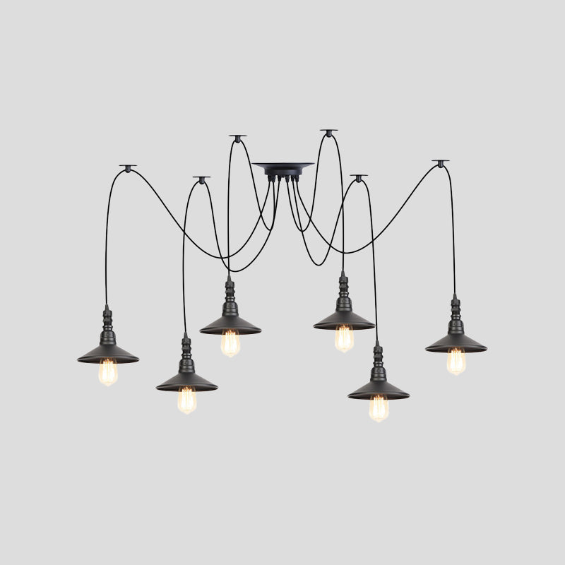 Iron Saucer Vintage Led Pendant Light With Multiple Lights Black Finish