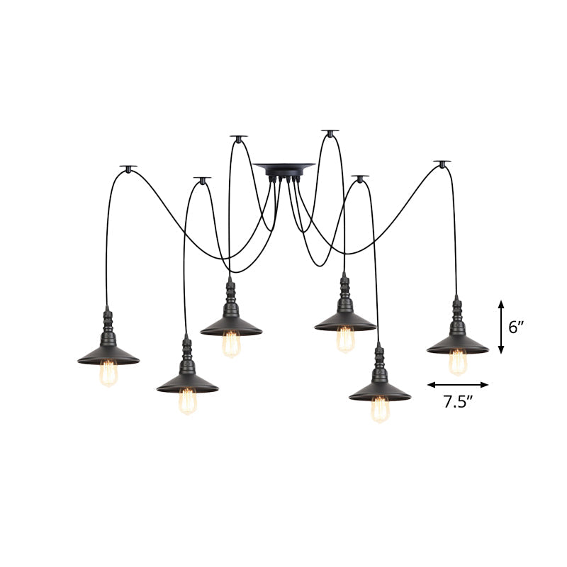 Vintage Iron Saucer Led Pendant - Black 2/3/6 Lights Bar Swag Pendulum Lamp