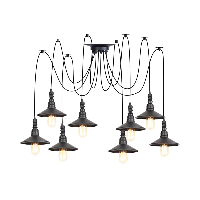 Iron Saucer Vintage Led Pendant Light With Multiple Lights Black Finish
