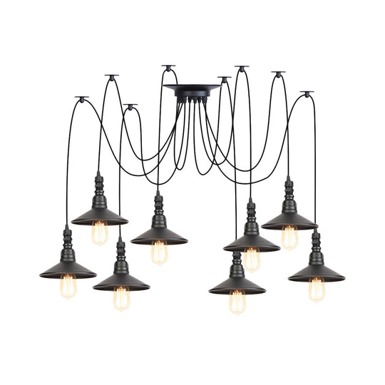 Iron Saucer Vintage Led Pendant Light With Multiple Lights Black Finish