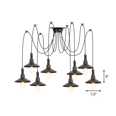 Vintage Iron Saucer Led Pendant - Black 2/3/6 Lights Bar Swag Pendulum Lamp