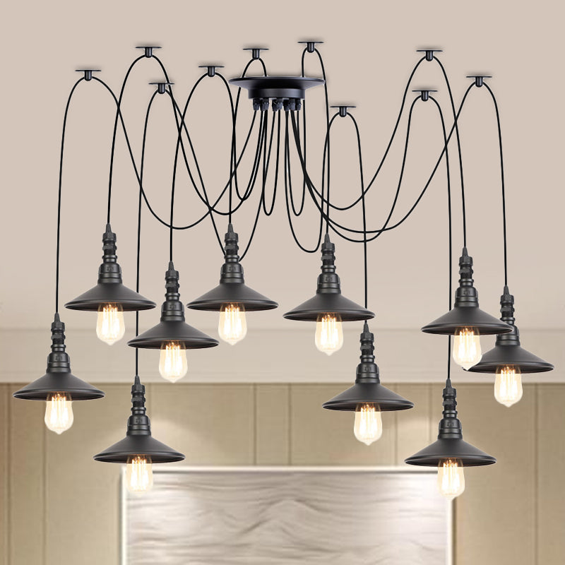 Iron Saucer Vintage Led Pendant Light With Multiple Lights Black Finish 10 /