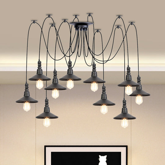 Iron Saucer Vintage Led Pendant Light With Multiple Lights Black Finish