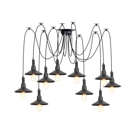 Vintage Iron Saucer Led Pendant - Black 2/3/6 Lights Bar Swag Pendulum Lamp