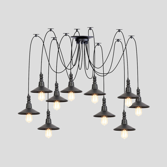 Iron Saucer Vintage Led Pendant Light With Multiple Lights Black Finish