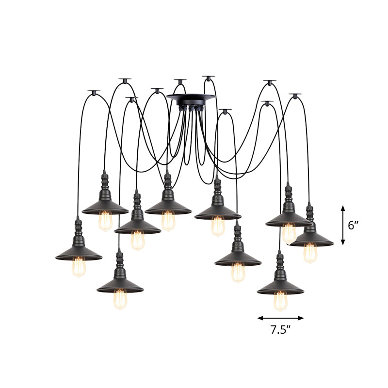 Iron Saucer Vintage Led Pendant Light With Multiple Lights Black Finish