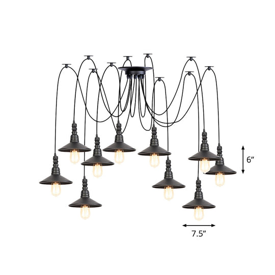 Iron Saucer Vintage Led Pendant Light With Multiple Lights Black Finish
