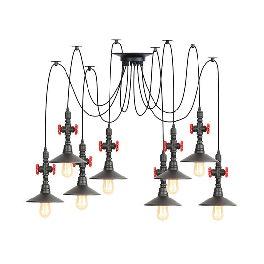 Iron Black Multi Light Chandelier Saucer With 2/3/6 Heads - Antiqued Swag Ceiling Pendant Lamp
